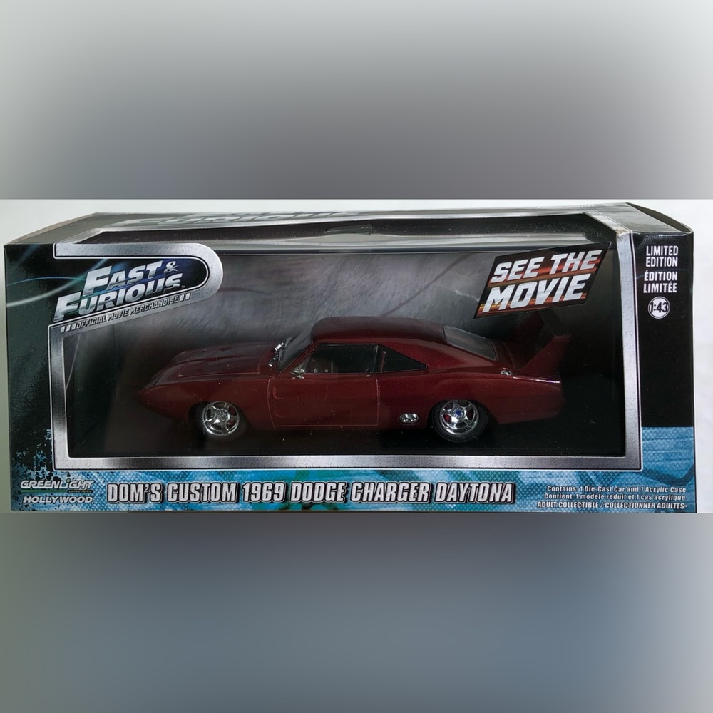 Fast & Furious Dom’s Custom 1969 Dodge Charger Daytona 1:43 Scale Diecast Car